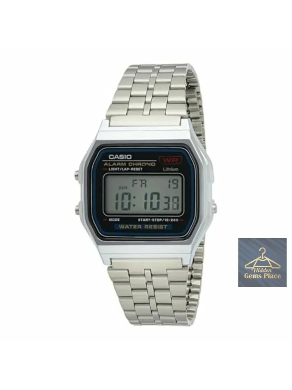 Classic Digital Watch with Stainless Steel Band - Water Resistant Retro Style